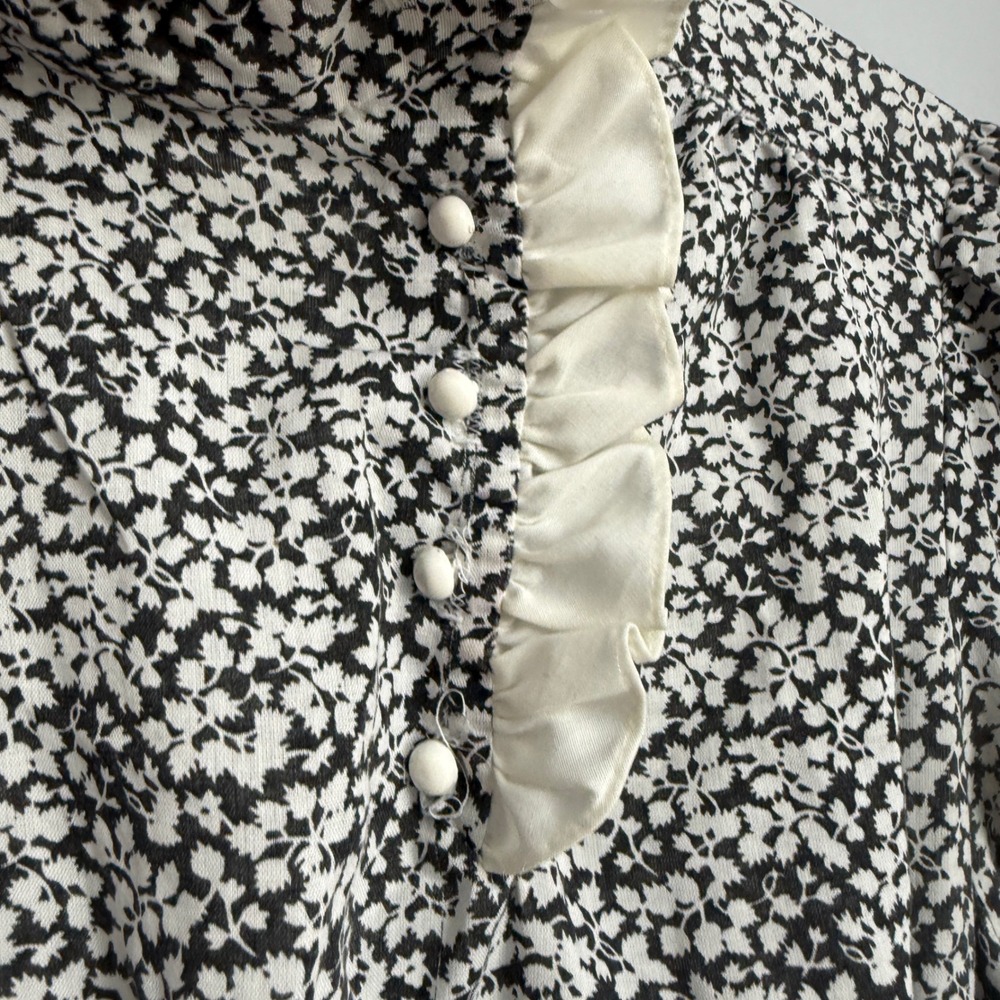 Cottage Cotton Prairie Ruffle Floral Midi Dress S Black - Picture 5 of 8